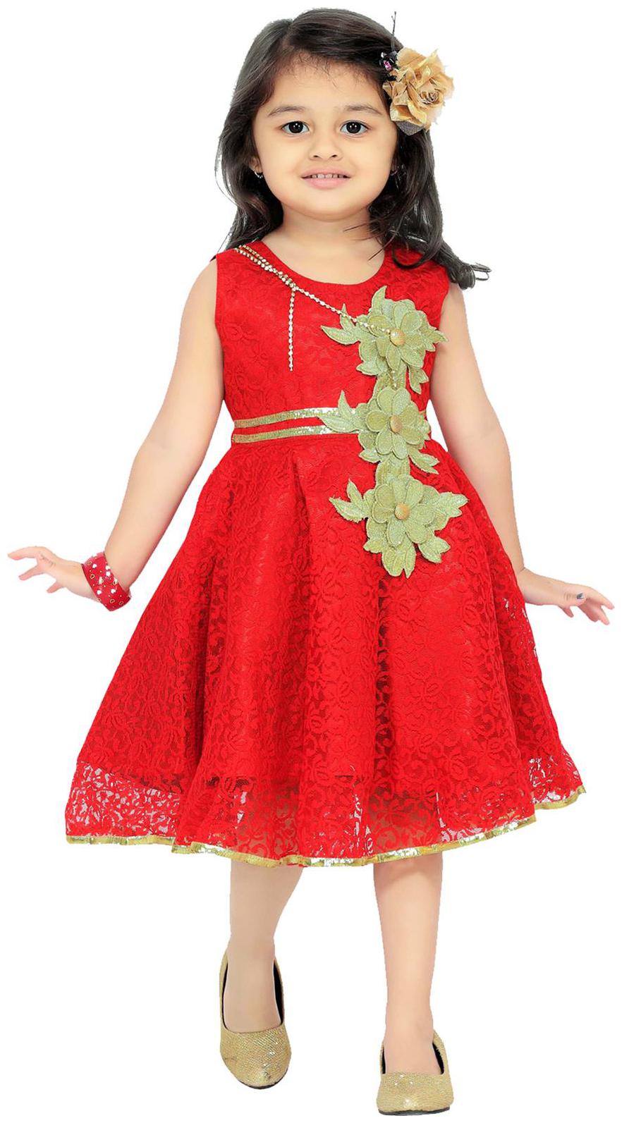 

Aarika Red Net Sleeveless Knee Length Princess Frock ( Pack of 1 )