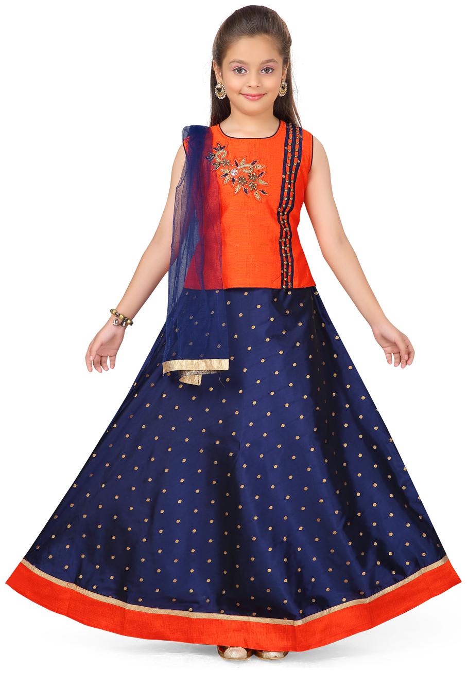 

Aarika Girl s Silk Self design Sleeveless Lehenga choli - Orange
