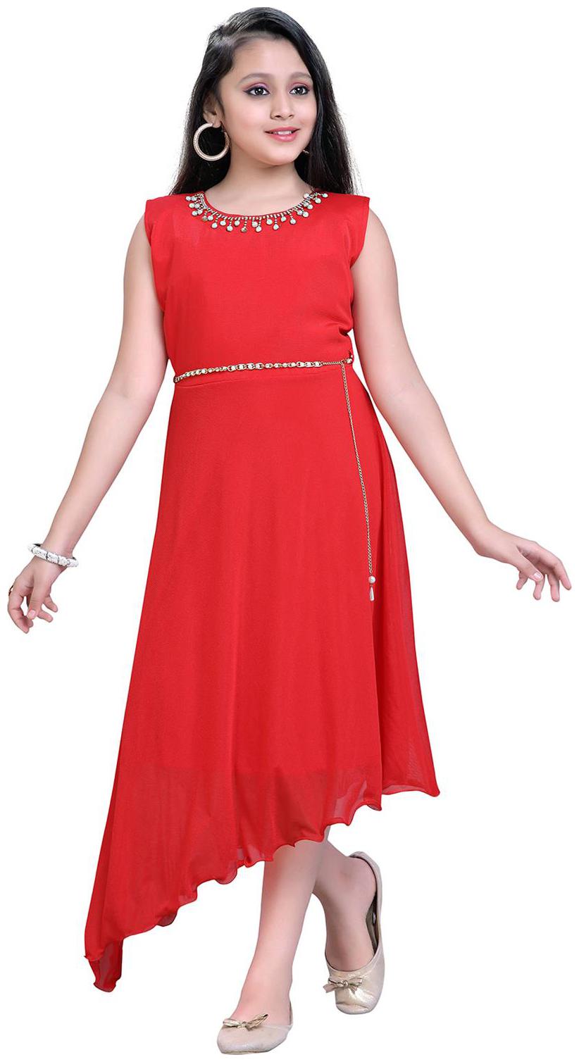 

Aarika Girl s Net Solid Sleeveless Gown - Orange