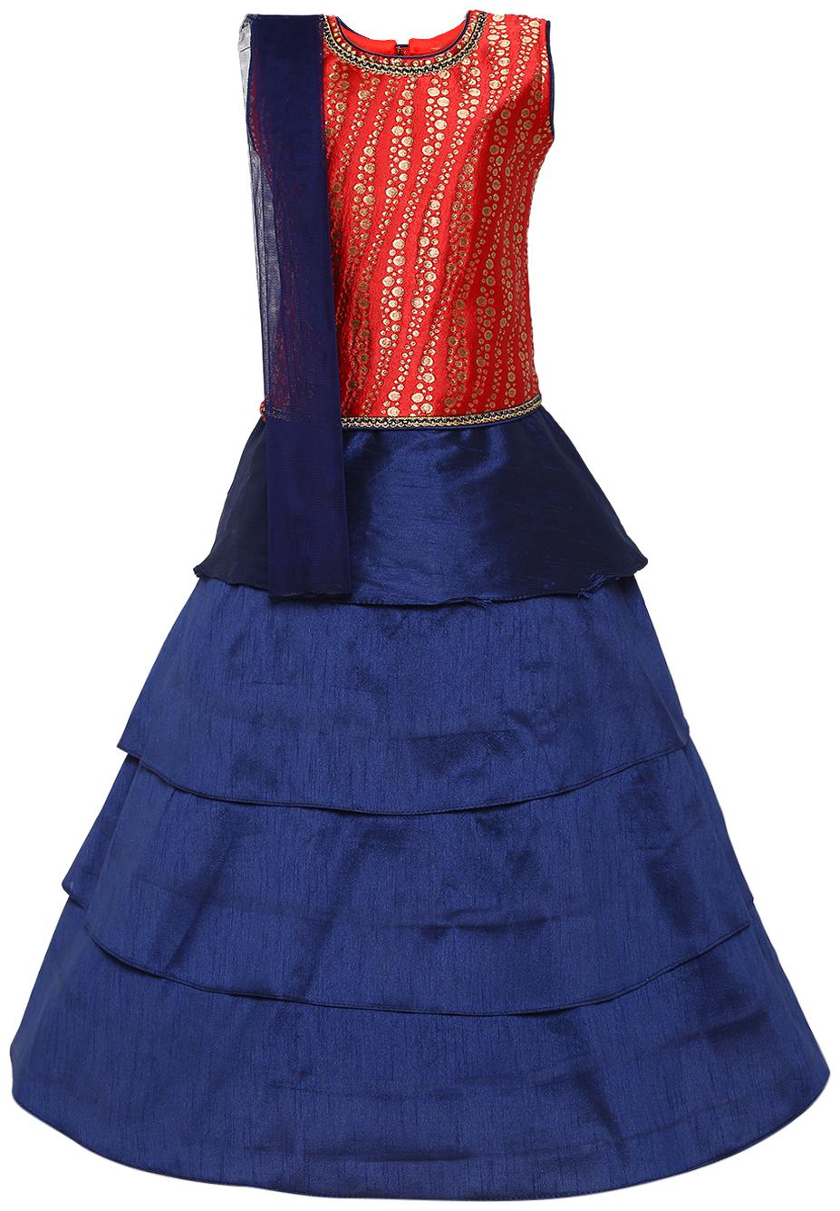 

Aarika Girl s Silk Lehenga Choli Dupatta Set (Red Blue)