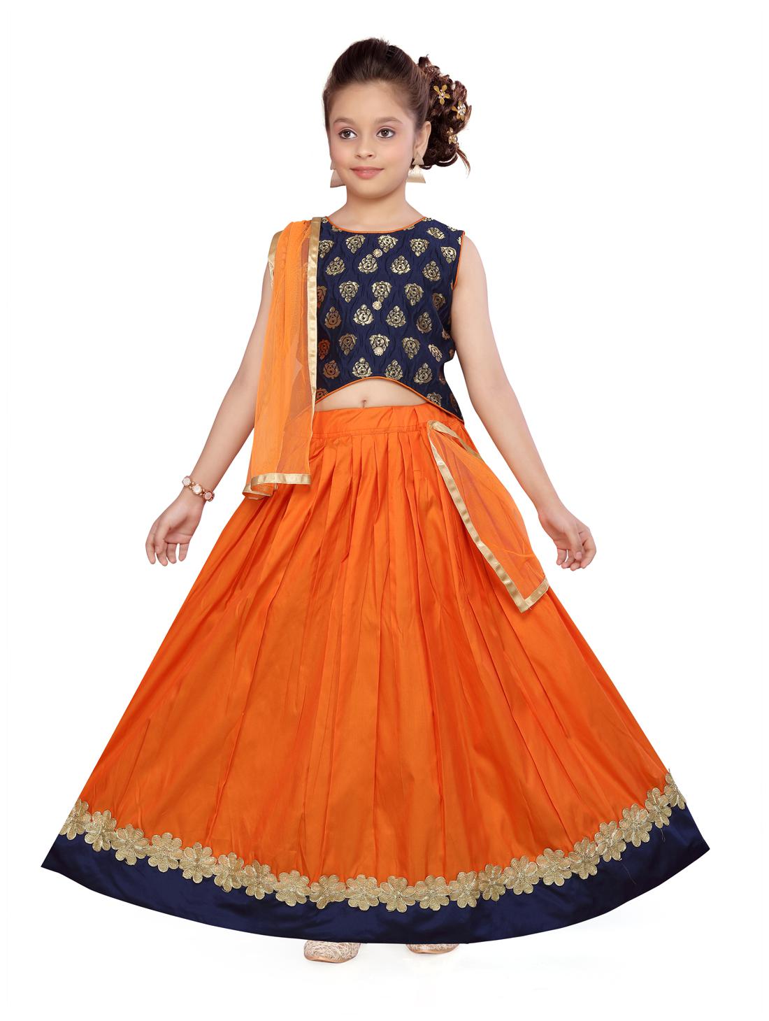 

Aarika Girl s Silk Printed Sleeveless Lehenga choli - Blue