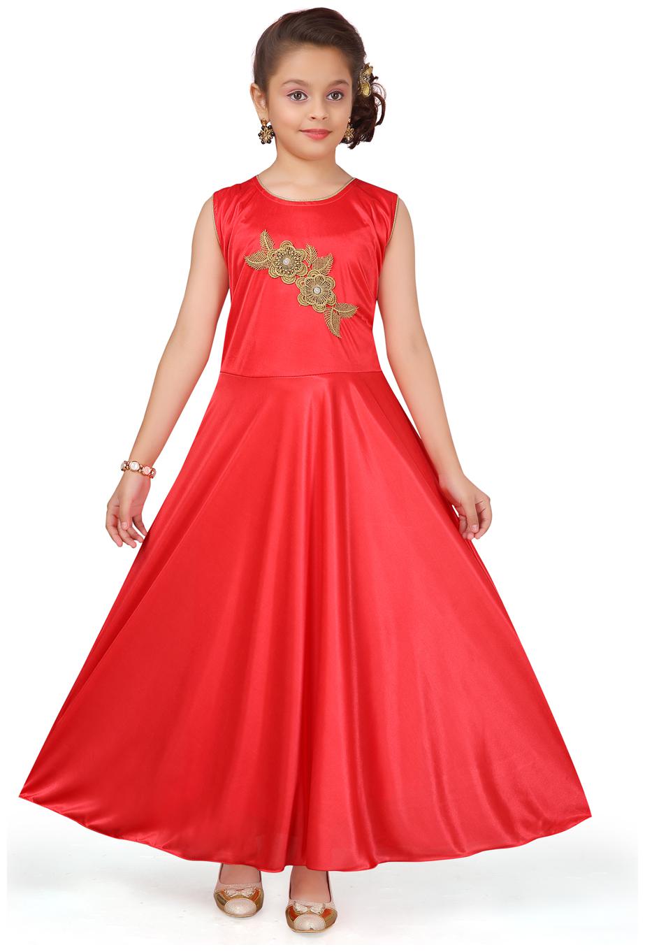 

Aarika Girl s Silk Self design Sleeveless Gown - Red