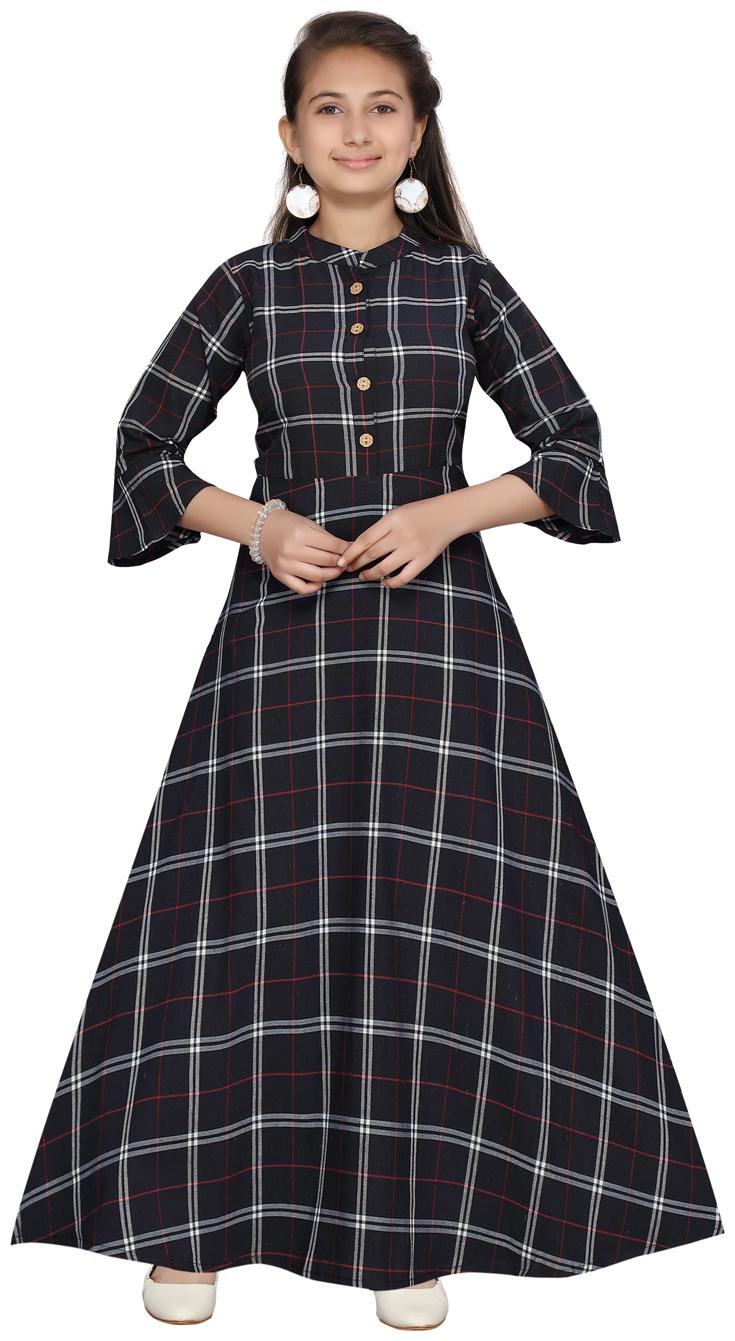

Aarika Blue Cotton 3 4th Sleeves Knee Length Princess Frock ( Pack of 1 )