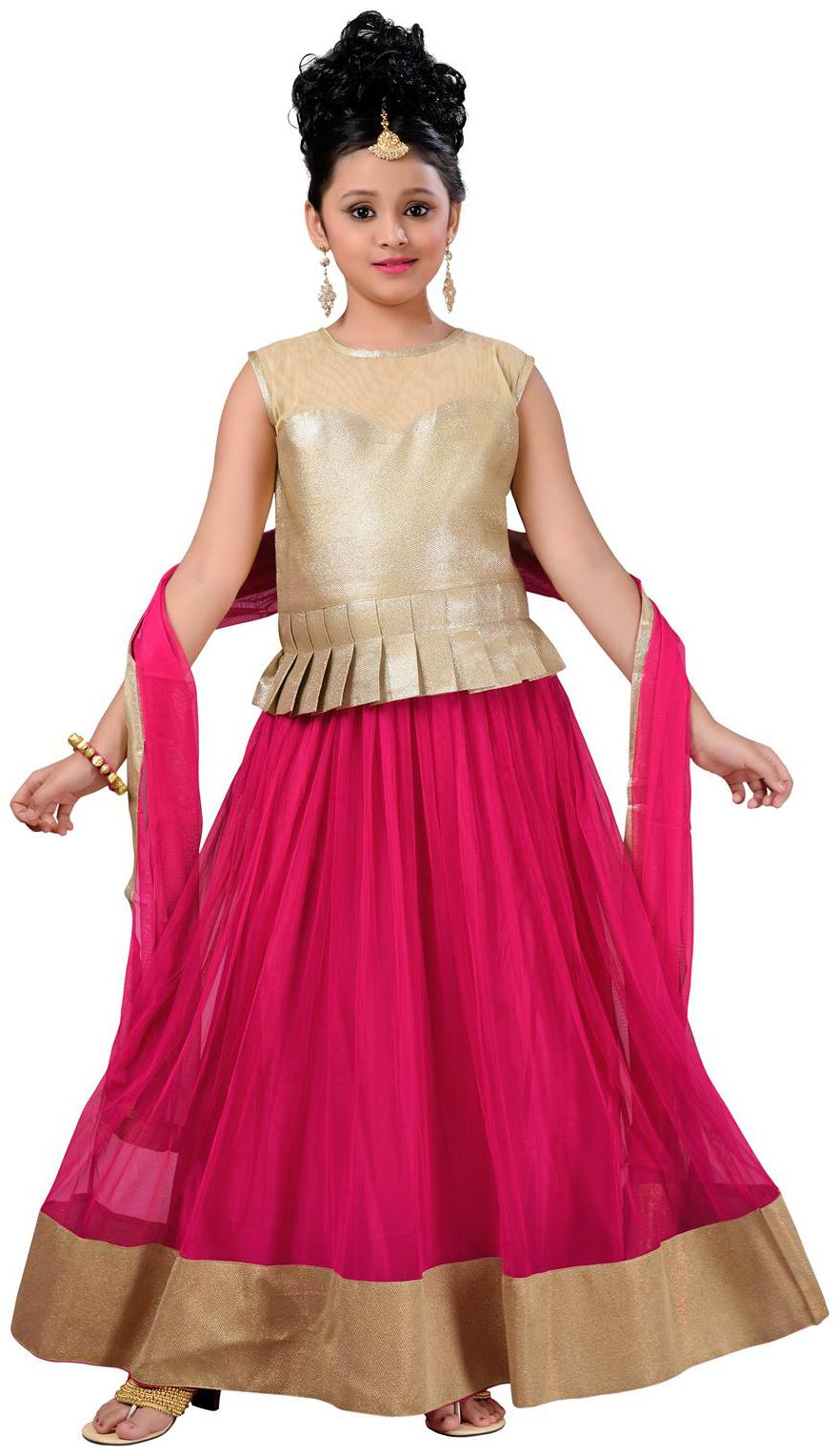 

Aarika Girl s Satin Solid Sleeveless Lehenga choli - Pink