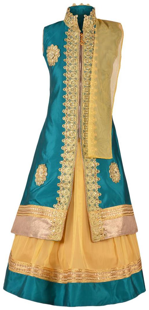 

Aarika Girl s Net Embellished Sleeveless Lehenga choli - Green
