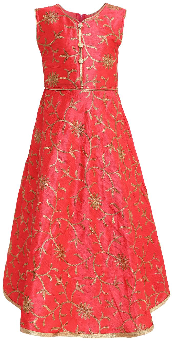 

Aarika Girl s Silk Self design Sleeveless Gown - Red