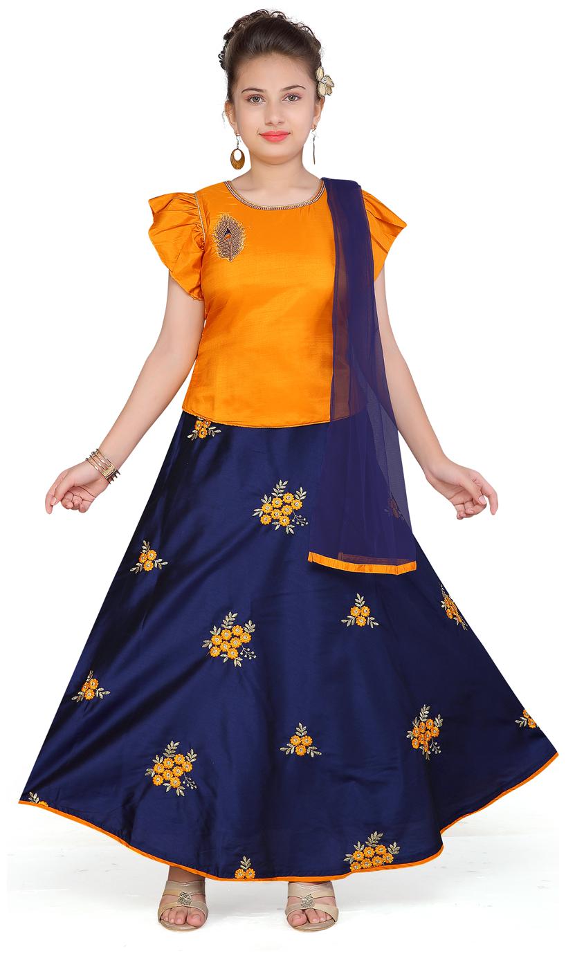 

Aarika Girl s Silk Self design Short sleeves Lehenga choli - Yellow