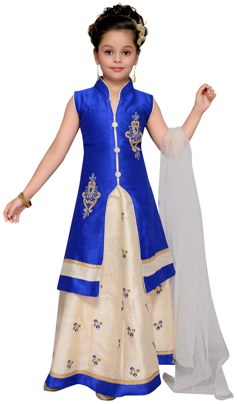 

Aarika Girl s Silk Embellished Sleeveless Lehenga choli - Blue