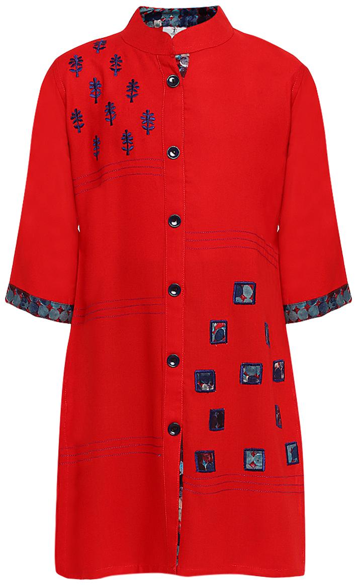 

Aarika Girl s Cotton Printed 3 4th sleeves Kurta kurti - Red