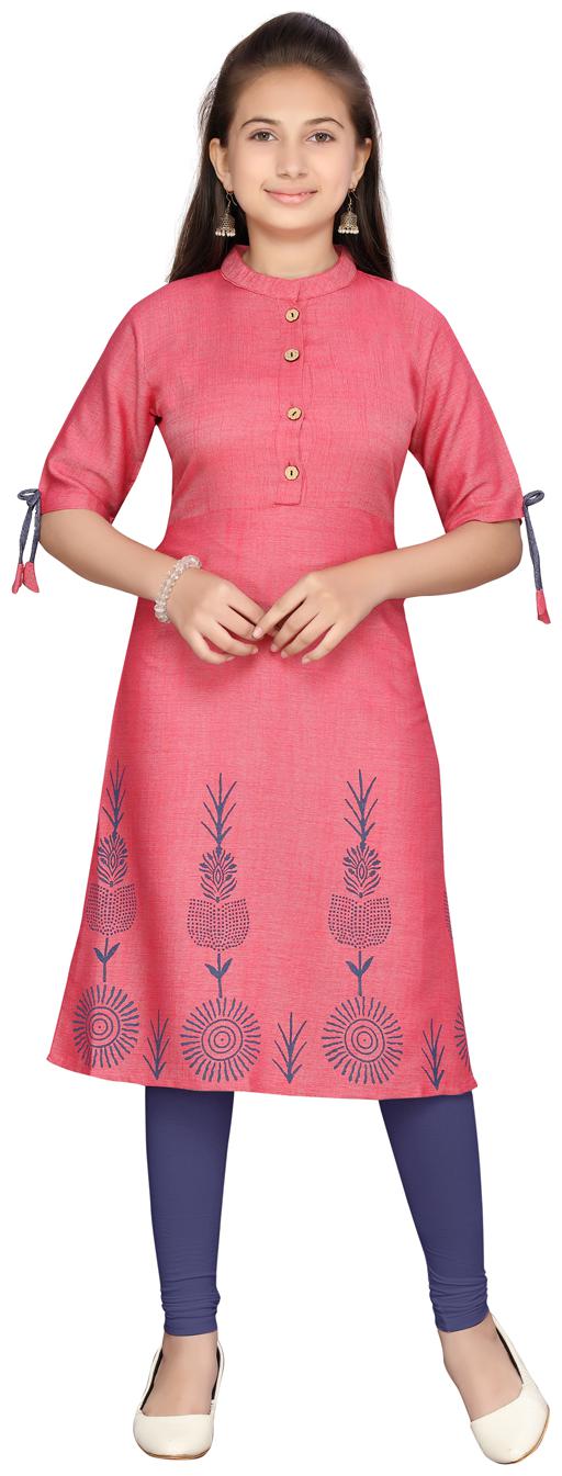 

Aarika Girl s Cotton Solid Short sleeves Kurta kurti - Red
