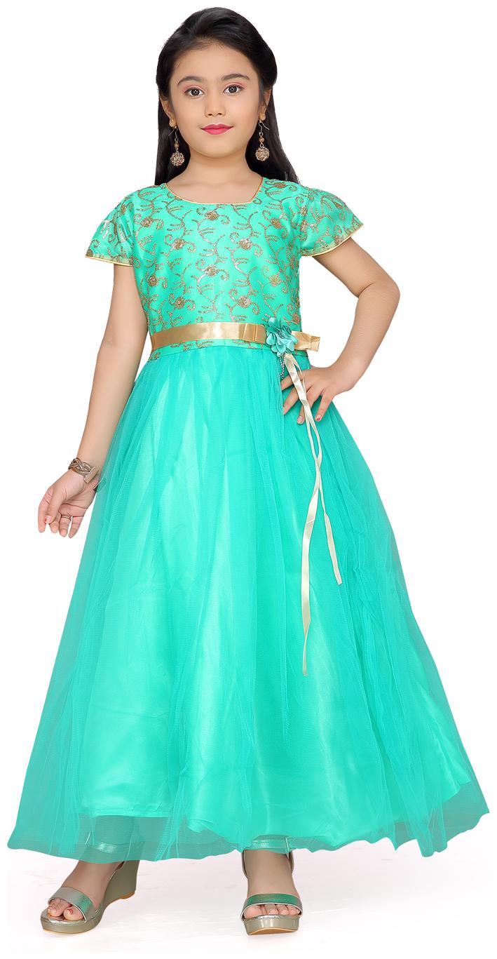 

Aarika Girl s Silk Self design Short sleeves Gown - Green