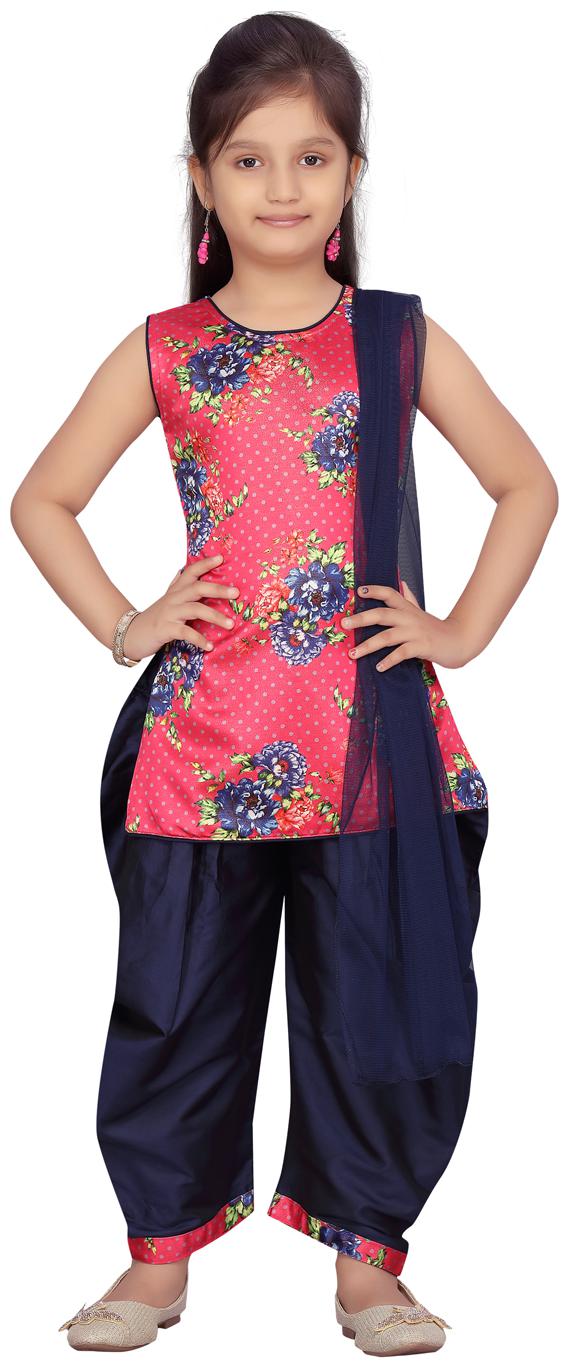 

Aarika Girl s Silk Floral Sleeveless Kurti salwar set - Pink