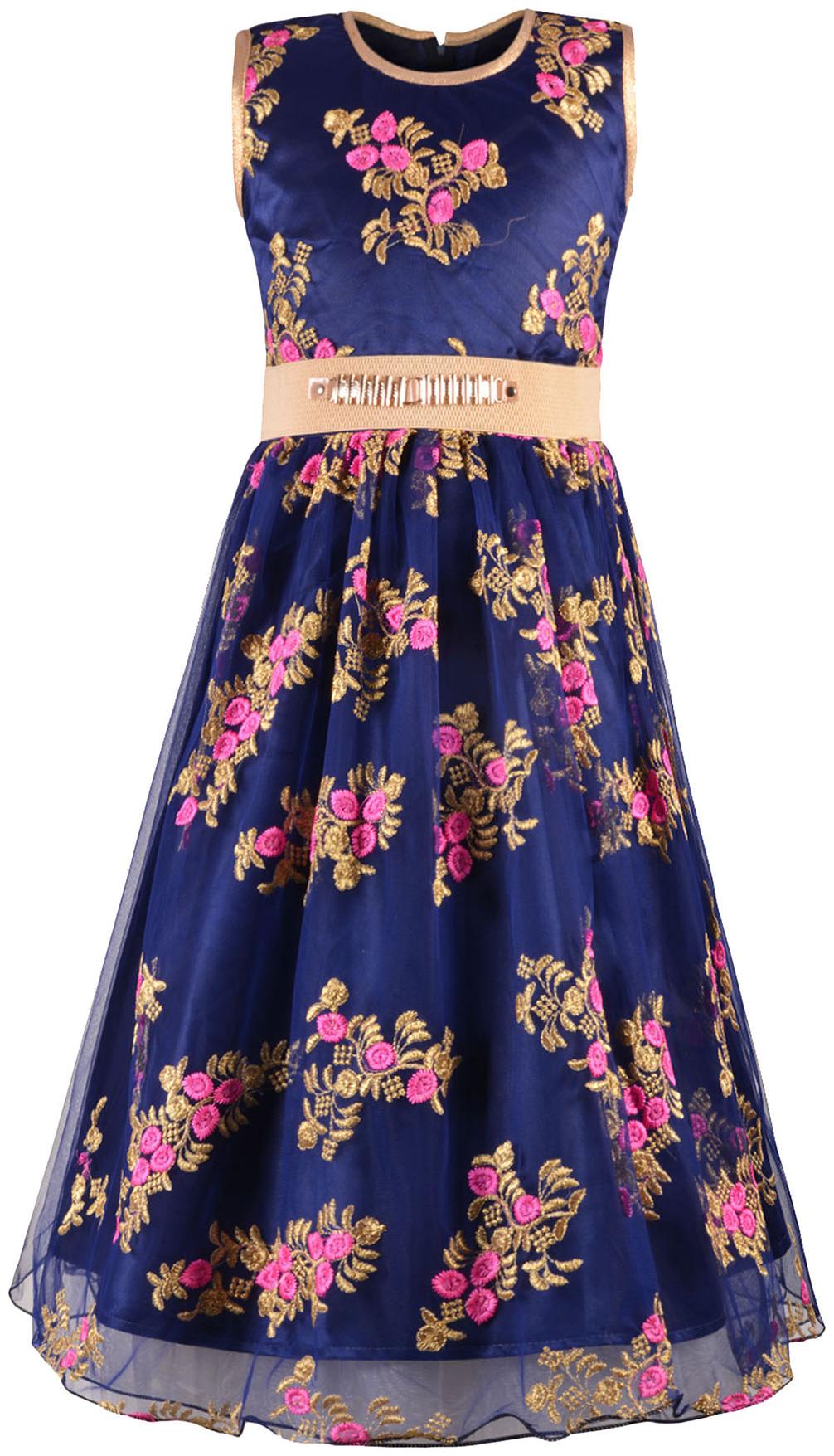 

Aarika Girl s Net Self design Sleeveless Gown - Blue Pink
