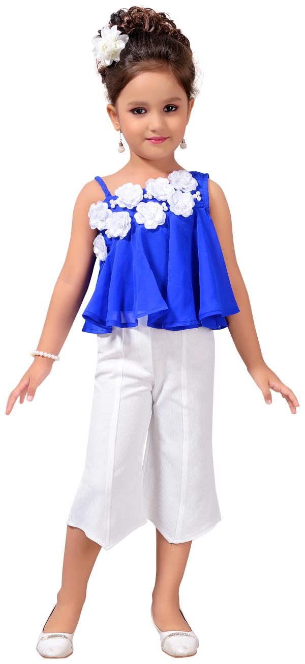 

Aarika Blue White Georgette Sleeveless Knee Length Princess Frock ( Pack of 1 )