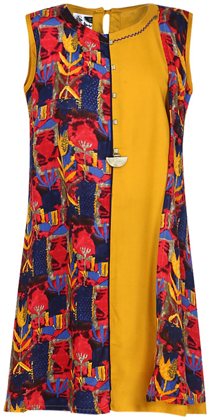 

Aarika Girl s Cotton Printed Sleeveless Kurta kurti - Yellow