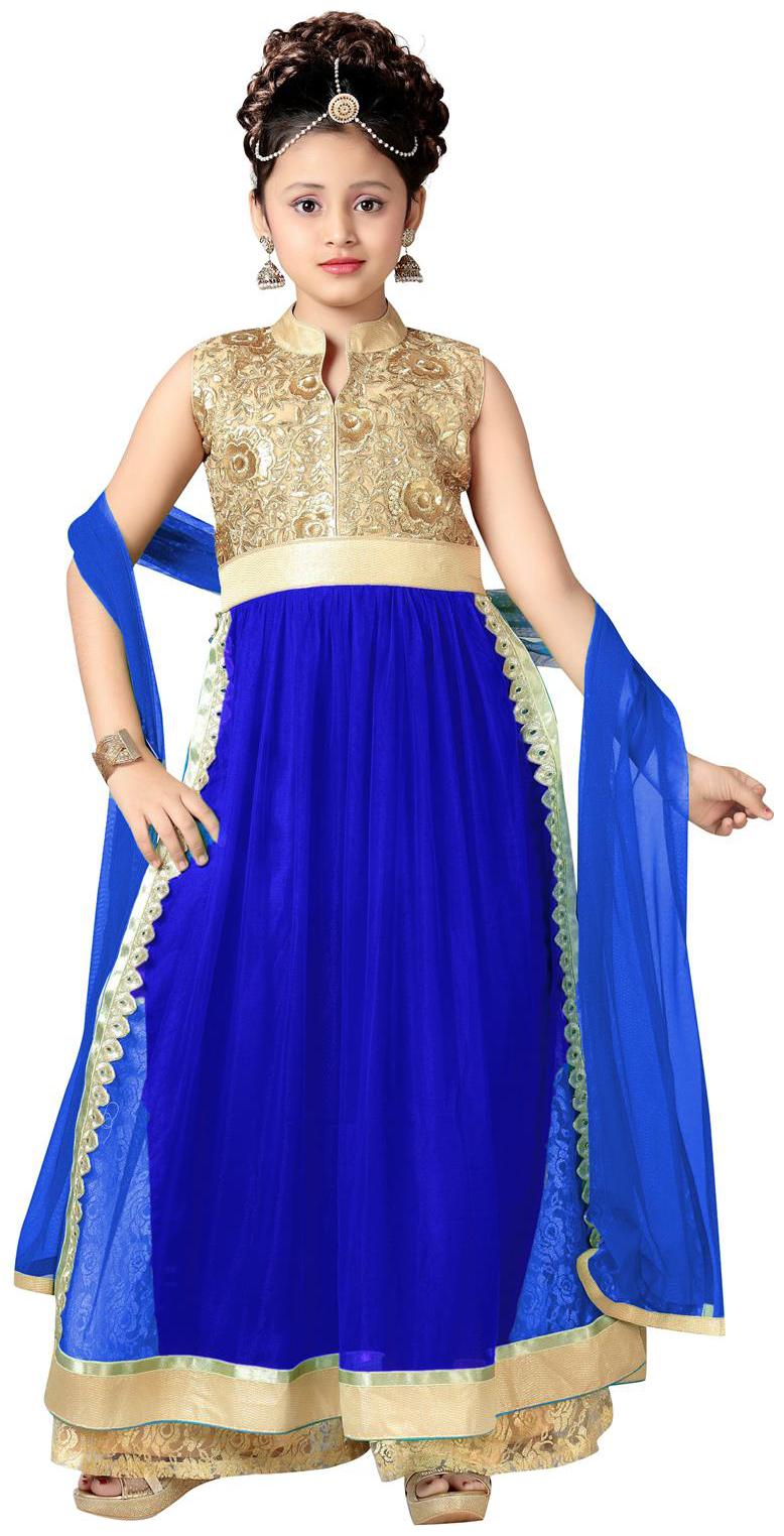 

Aarika Girl s Net Embellished Sleeveless Kurti salwar set - Blue