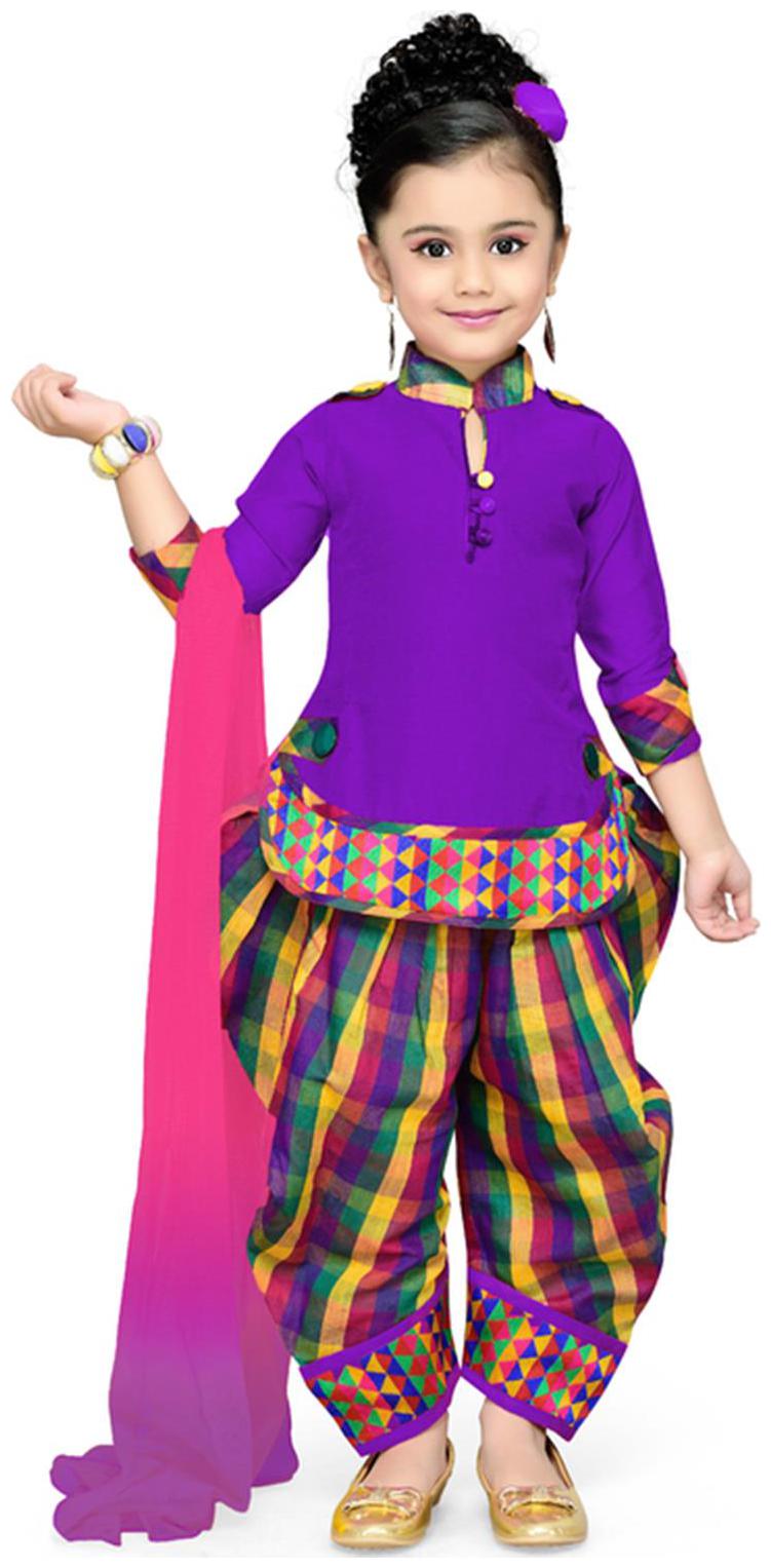 

Aarika Girl s Cotton Printed 3 4th sleeves Kurti salwar set - Pink