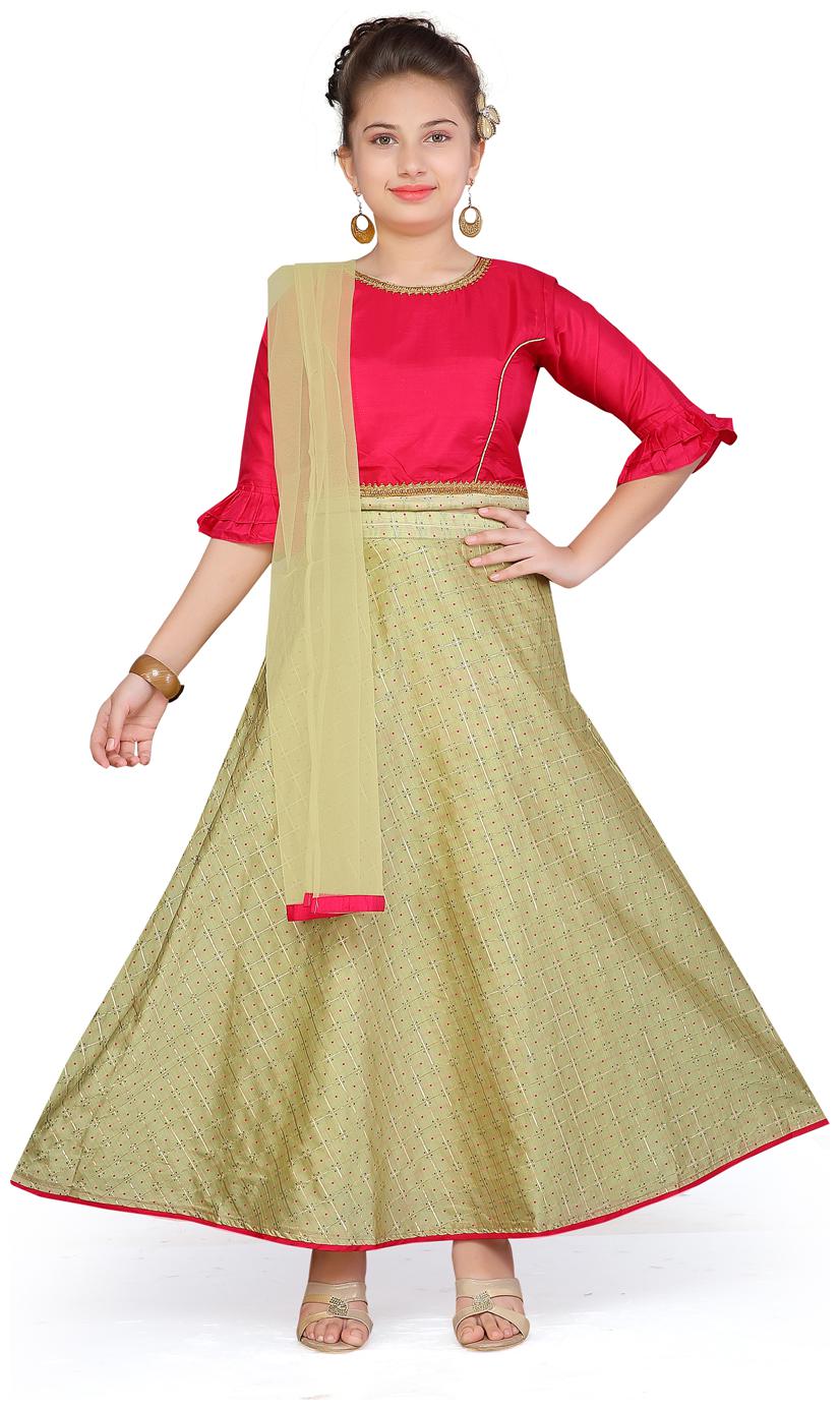 

Aarika Girl s Silk Solid Short sleeves Lehenga choli - Pink