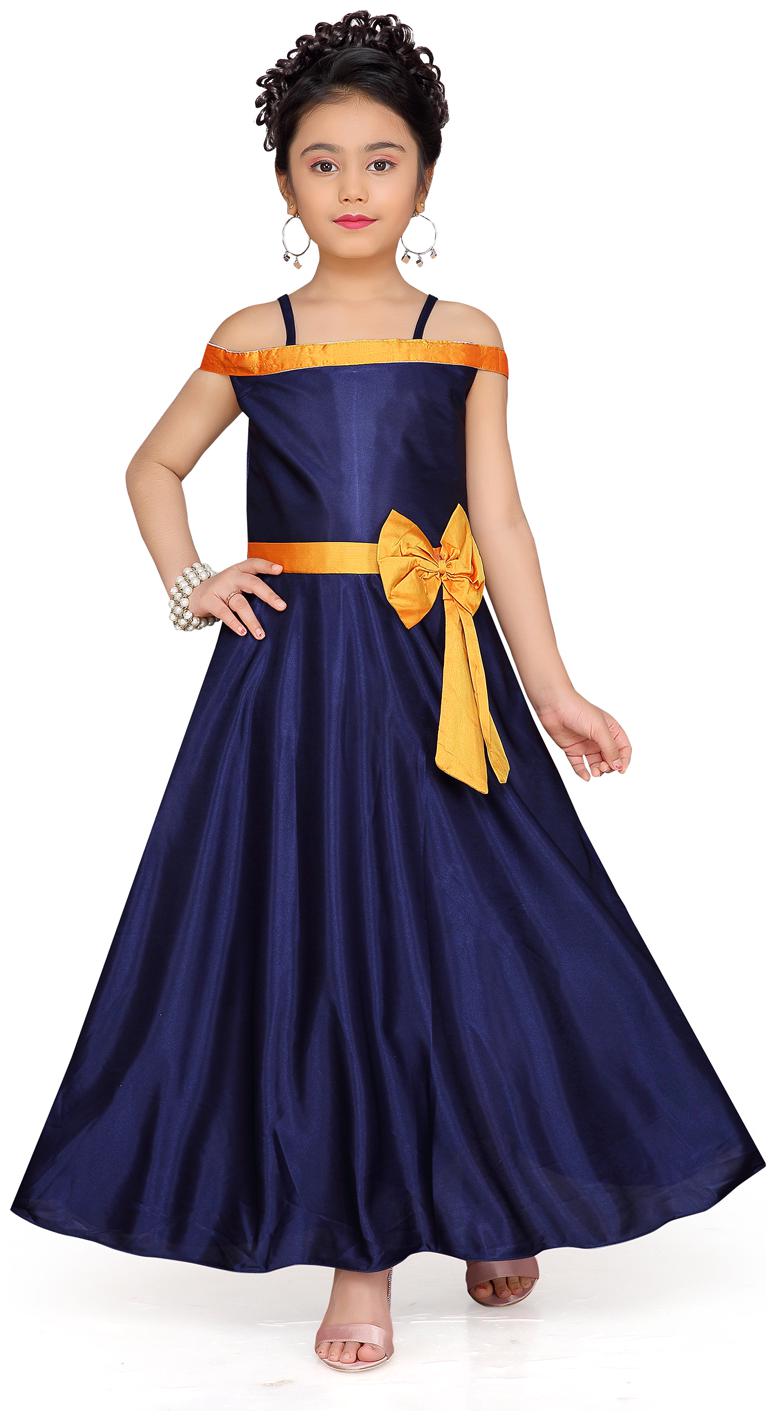 

Aarika Girl s Silk Self design Sleeveless Gown - Blue