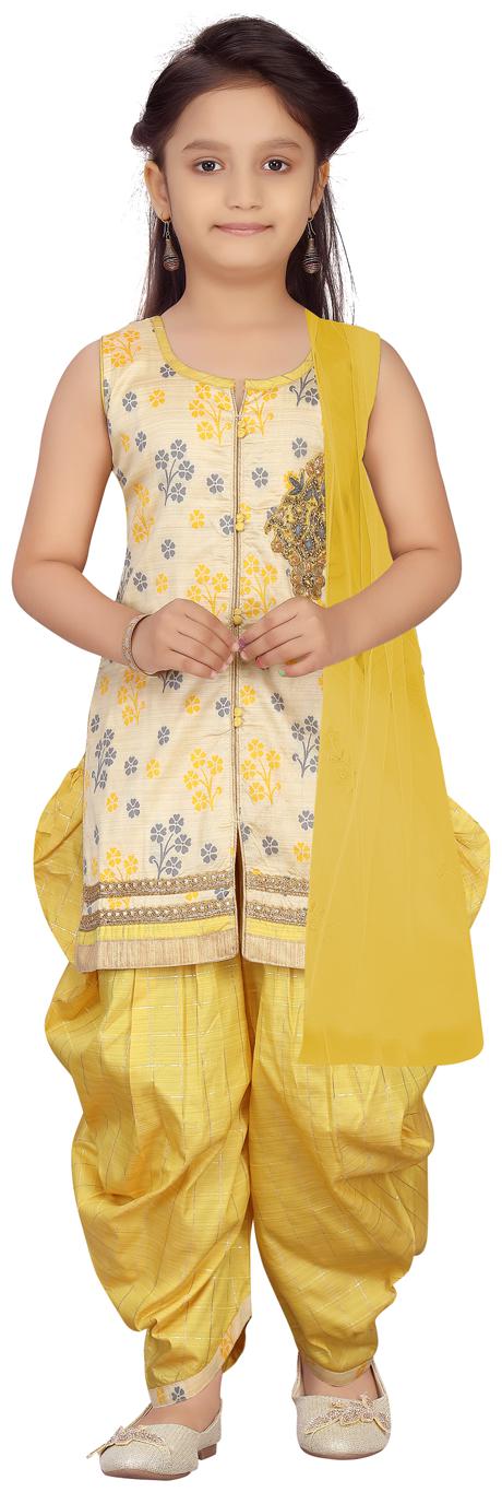 

Aarika Girl s Silk Self design Sleeveless Kurti salwar set - Beige