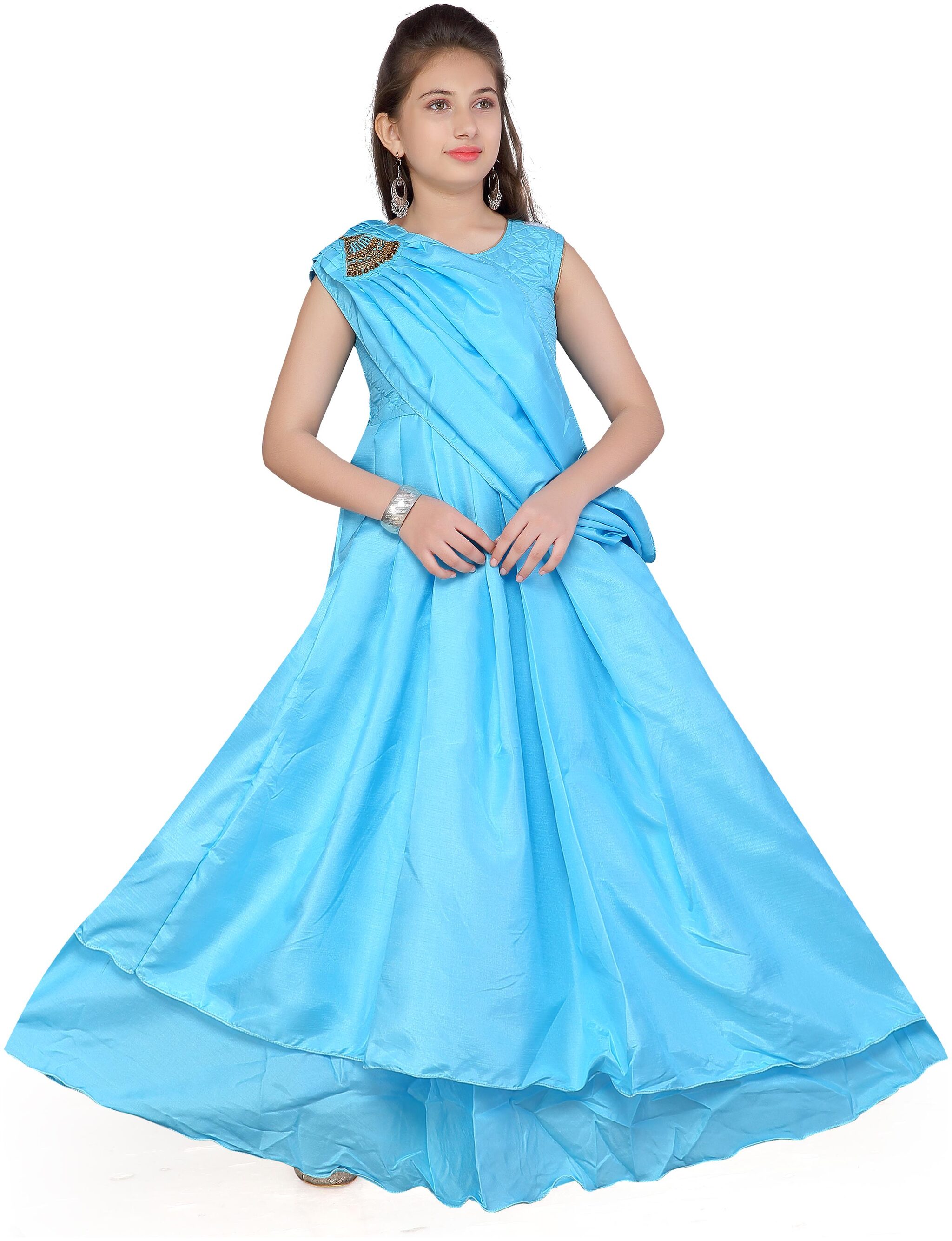 

Aarika Girl s Net Self design Sleeveless Gown - Blue