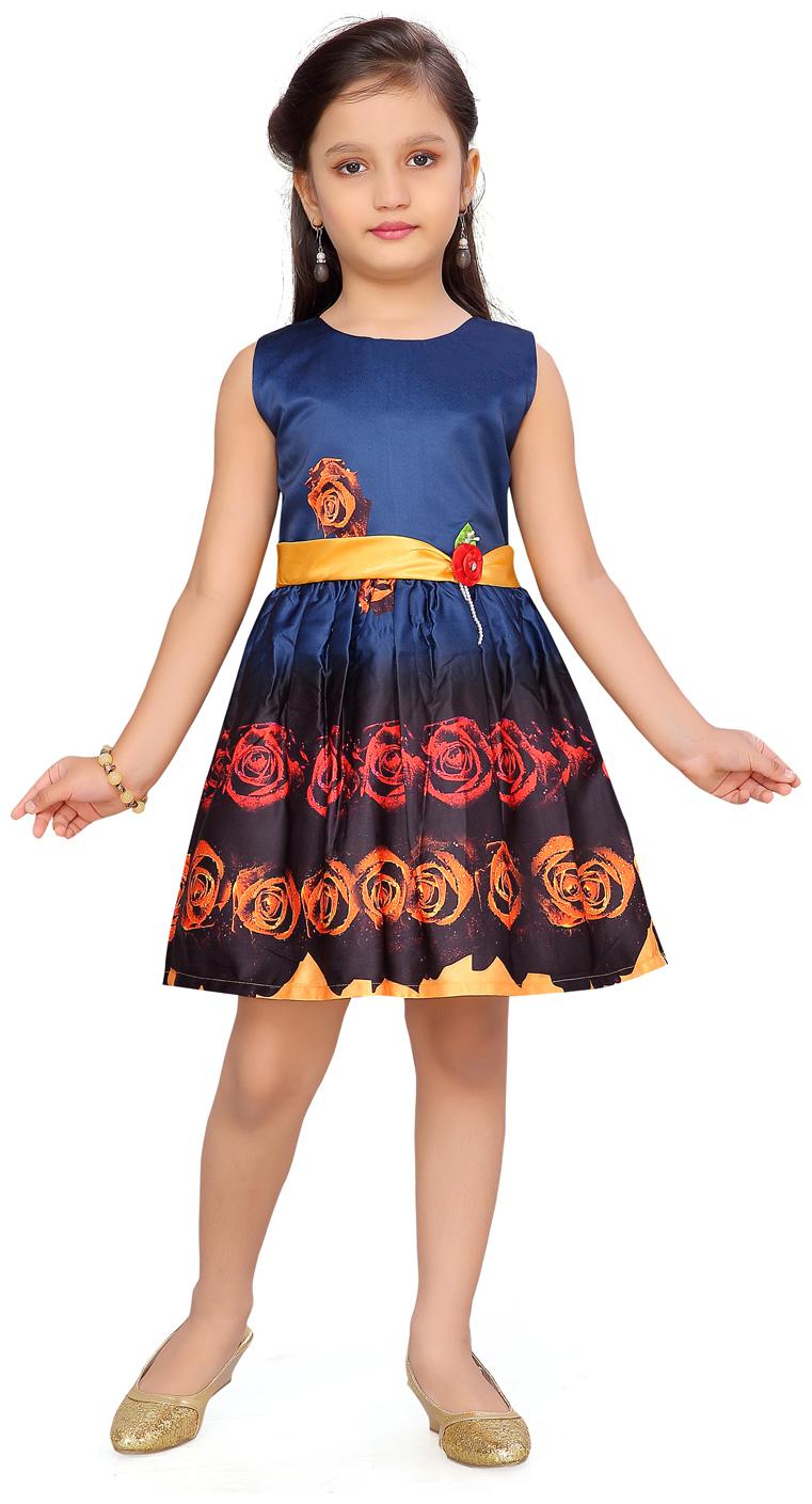 

Aarika Baby girl Satin Floral Princess frock - Blue
