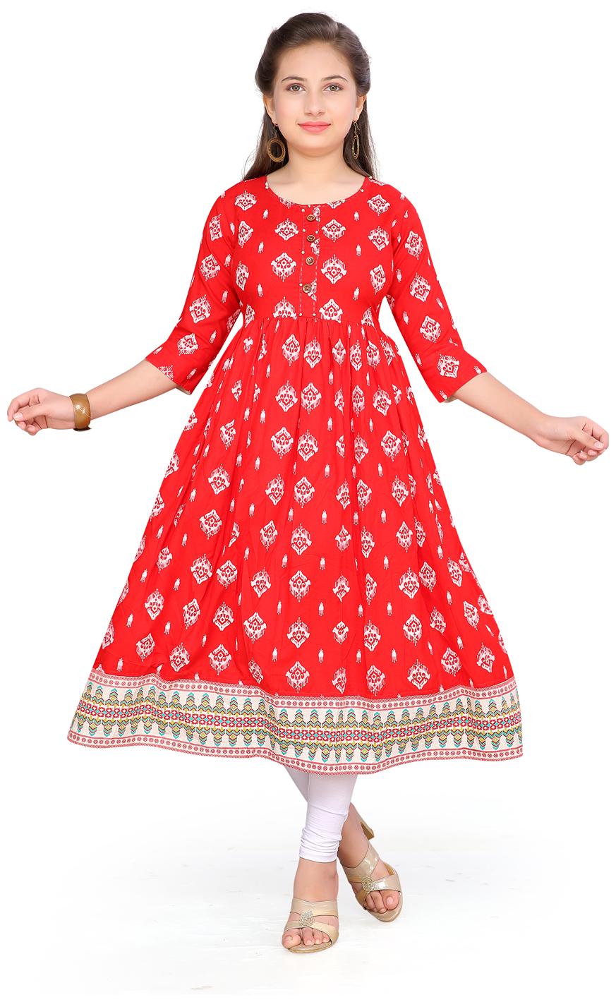 

Aarika Girl s Cotton Self design Sleeveless Kurta kurti - Red