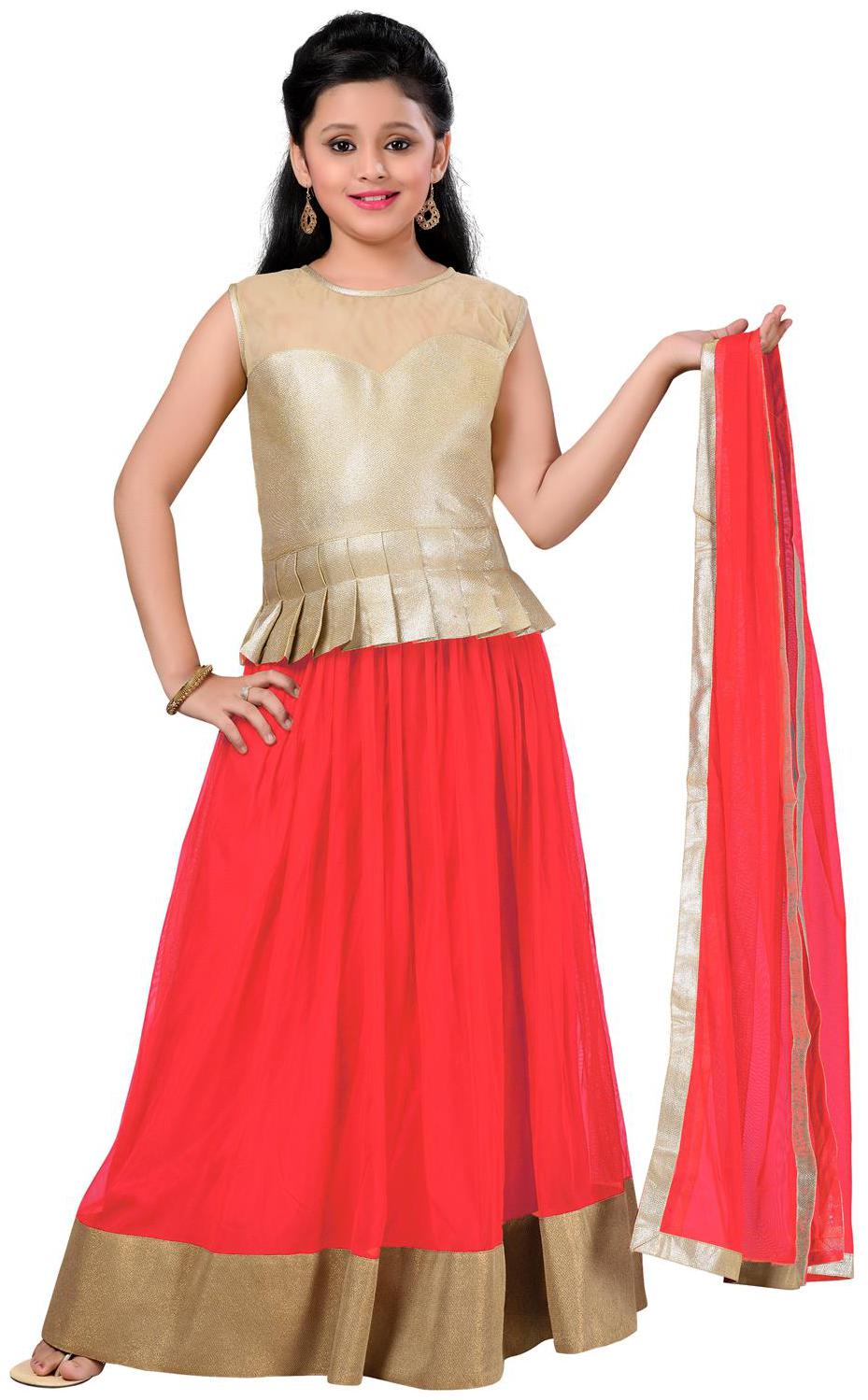 

Aarika Girl s Net Solid Sleeveless Lehenga choli - Orange