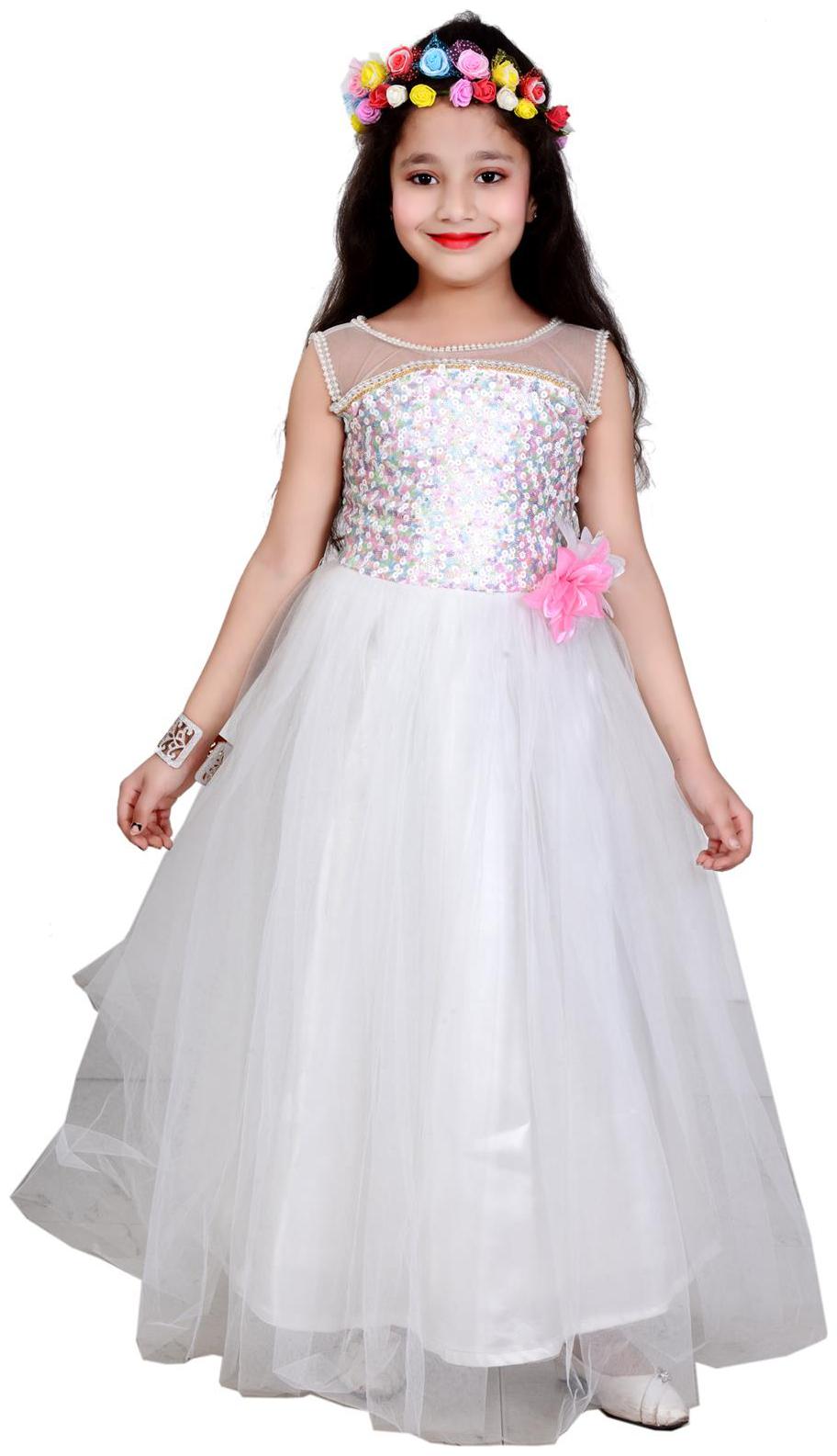 

Aarika Girl s Net Embellished Sleeveless Gown - White