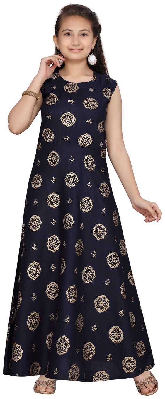 

Aarika Blue Cotton Sleeveless Knee Length Princess Frock ( Pack of 1 )
