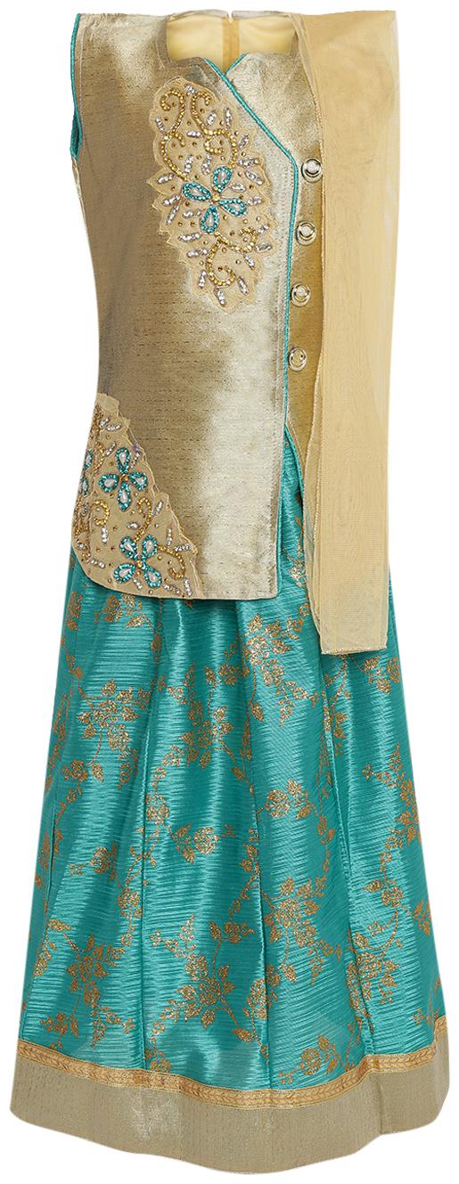 

Aarika Girl s Art silk Self design Sleeveless Lehenga choli - Green