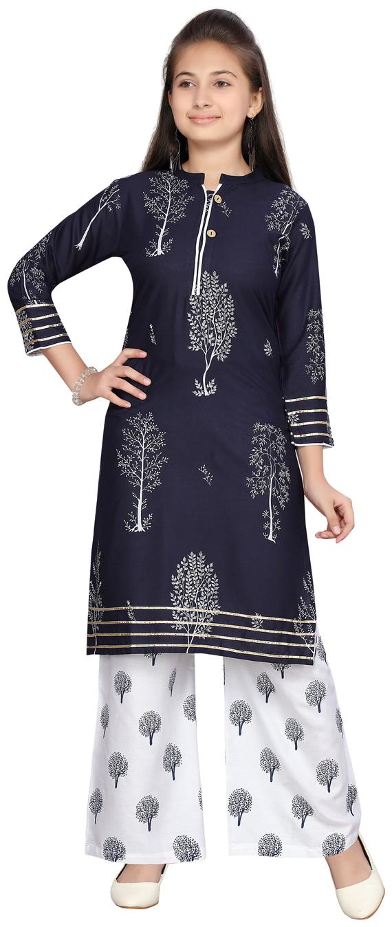 

Aarika Girl s Cotton Printed Sleeveless Kurti salwar set - Blue