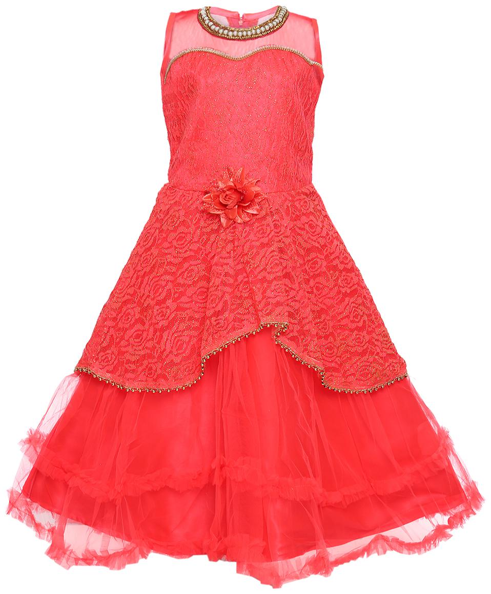 

Aarika Girl s Nylon Self design Sleeveless Gown - Red