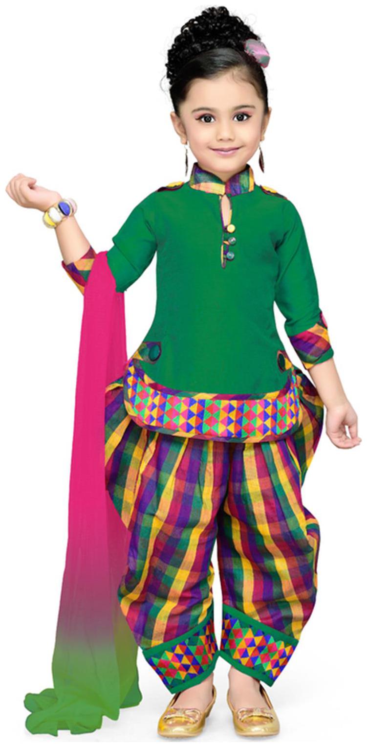 

Aarika Girl s Cotton Printed 3 4th sleeves Kurti salwar set - Pink