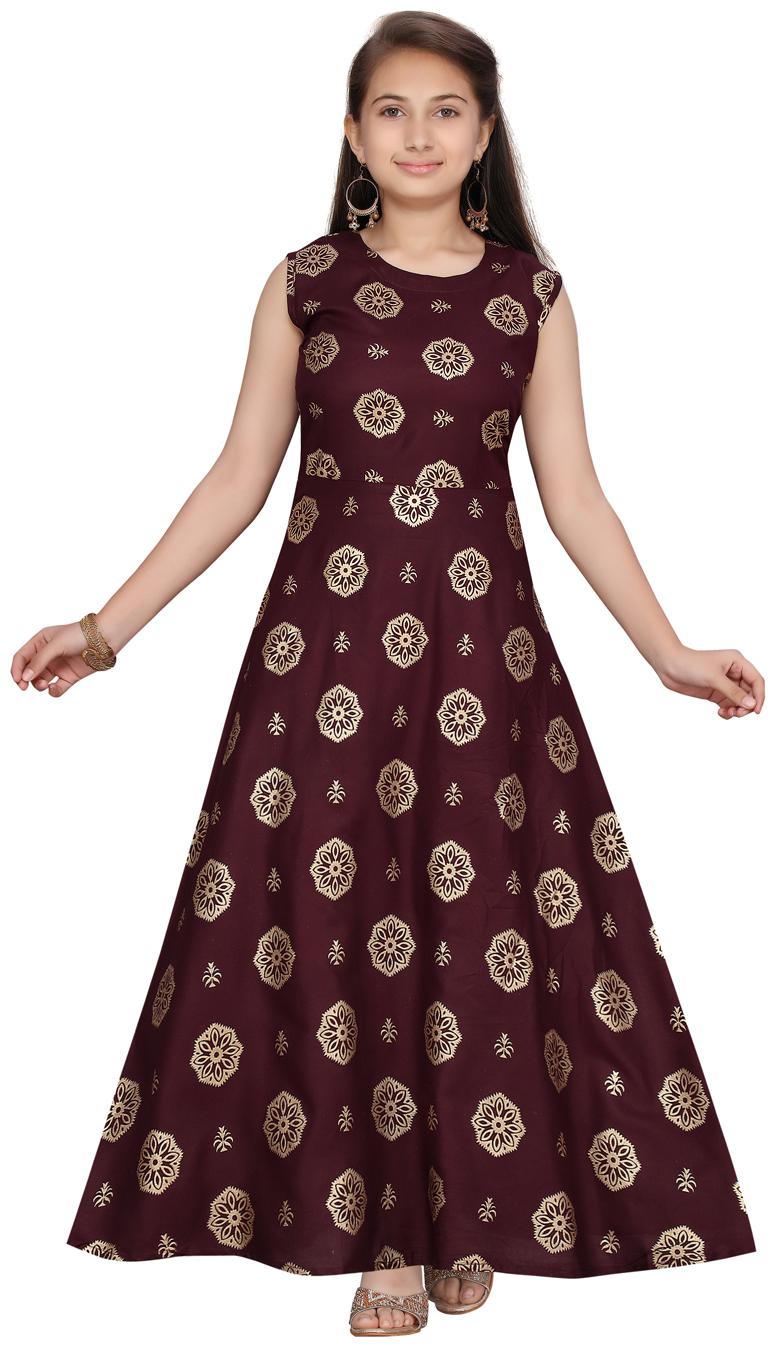 

Aarika Maroon Cotton Sleeveless Knee Length Princess Frock ( Pack of 1 )