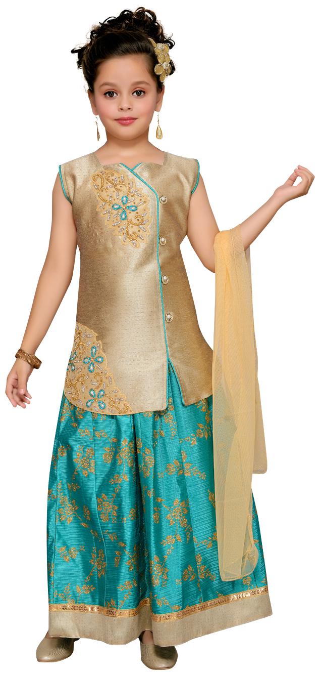 

Aarika Girl s Silk Embellished Sleeveless Lehenga choli - Green