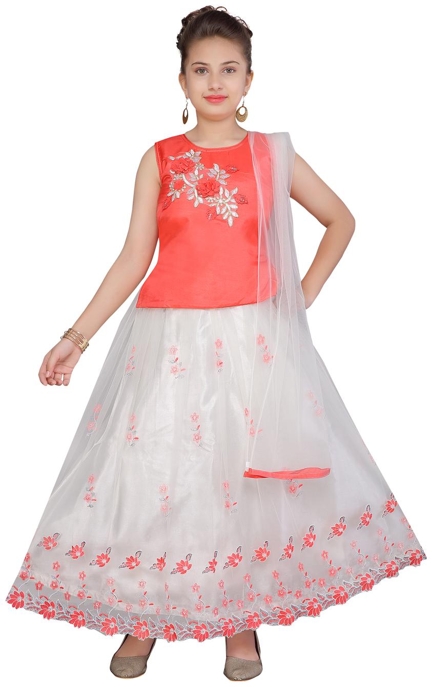 

Aarika Girl s Net Self design Short sleeves Lehenga choli - Red