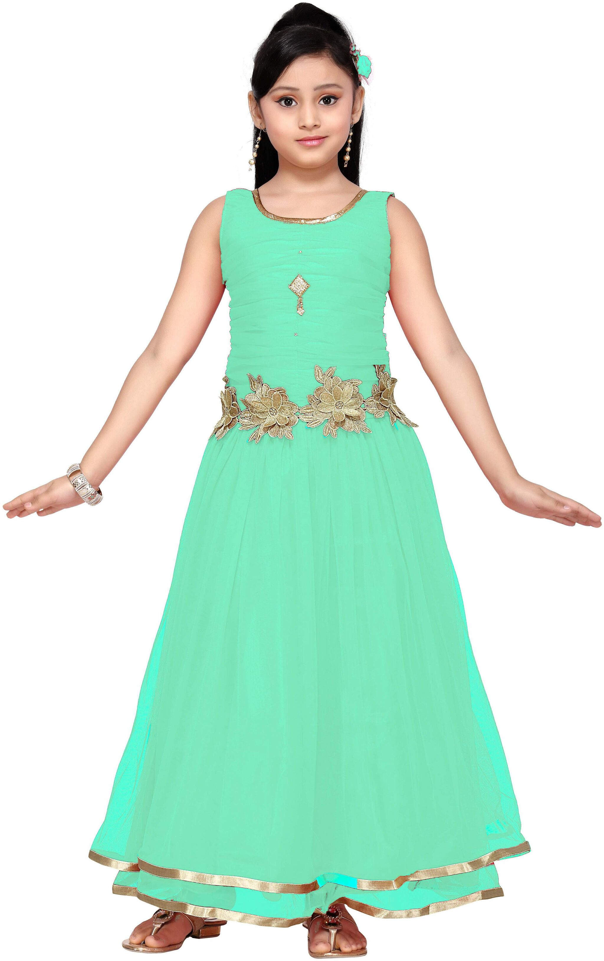 

Aarika Girl s Cotton blend Self design Sleeveless Gown - Green