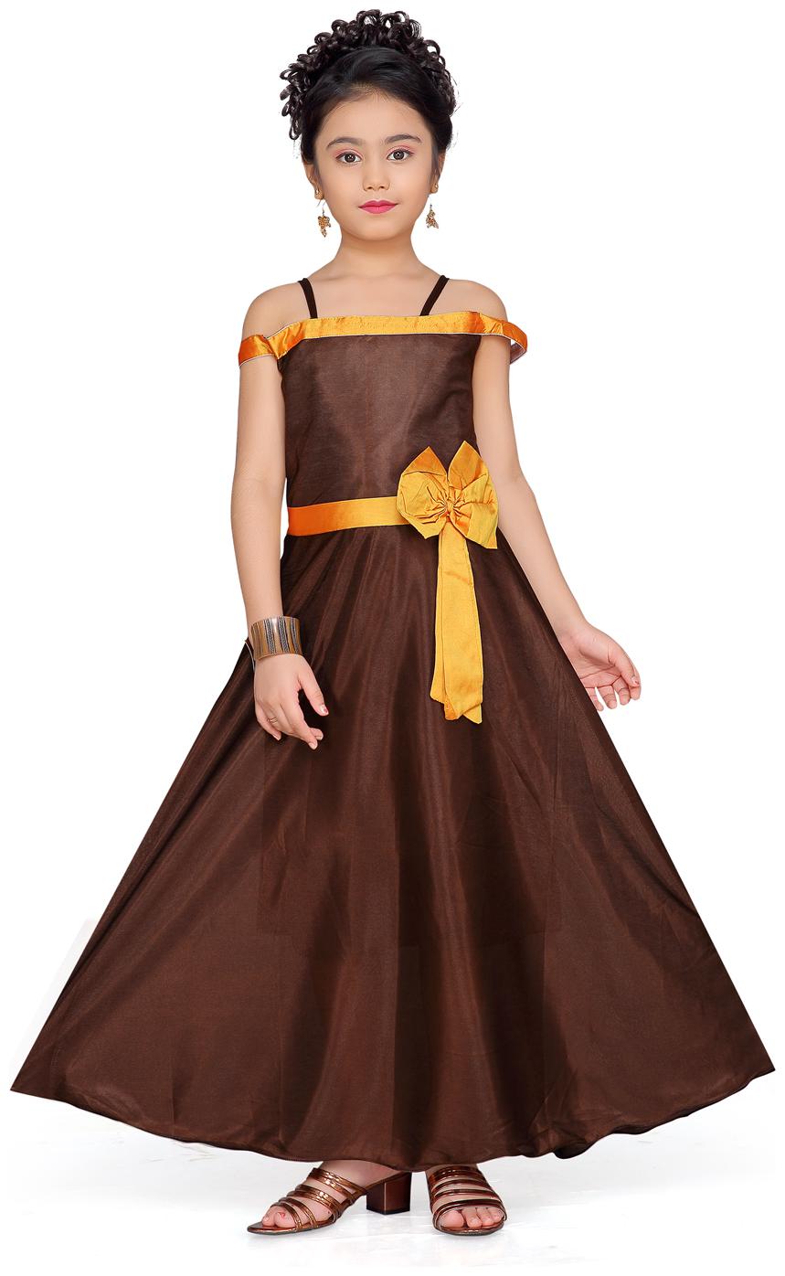 

Aarika Girl s Silk Self design Sleeveless Gown - Brown