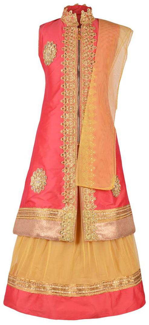 

Aarika Girl s Net Embellished Sleeveless Lehenga choli - Beige