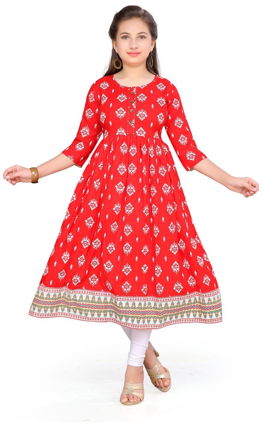 

Aarika Girl s Cotton Self design Sleeveless Kurta kurti - Red