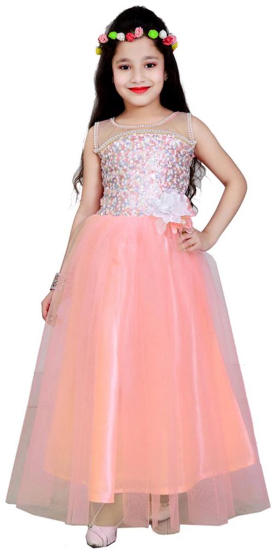 

Aarika Girl s Net Embellished Sleeveless Gown - Pink