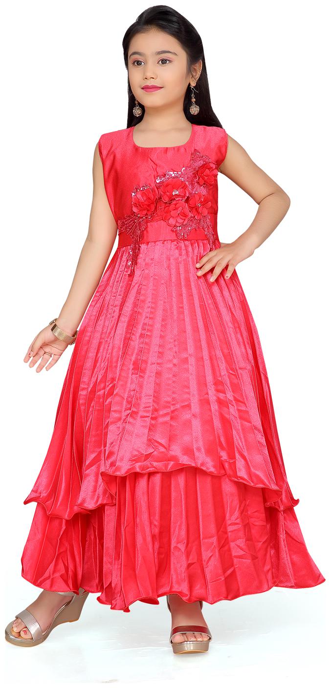 

Aarika Girl s Silk Self design Sleeveless Gown - Red