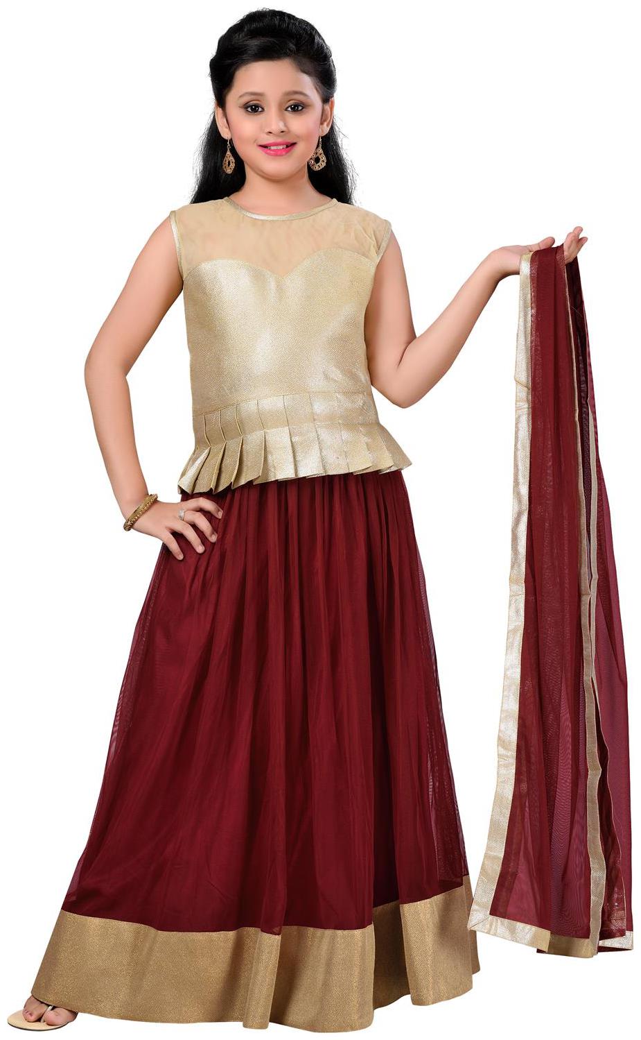 

Aarika Girl s Satin Solid Sleeveless Lehenga choli - Red
