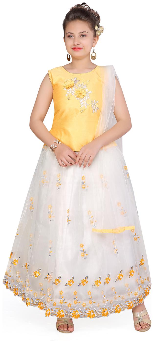 

Aarika Girl s Net Self design Short sleeves Lehenga choli - Yellow