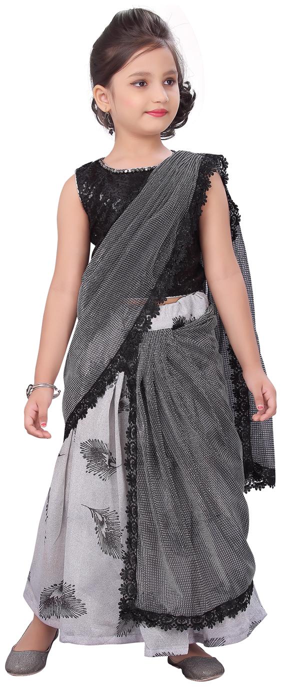 

Aarika Girl s Silk Self design Sleeveless Lehenga choli - Grey