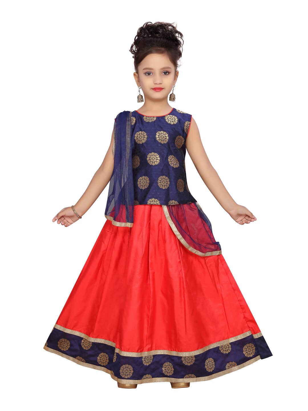 

Aarika Girl s Silk Printed Sleeveless Lehenga choli - Blue Red