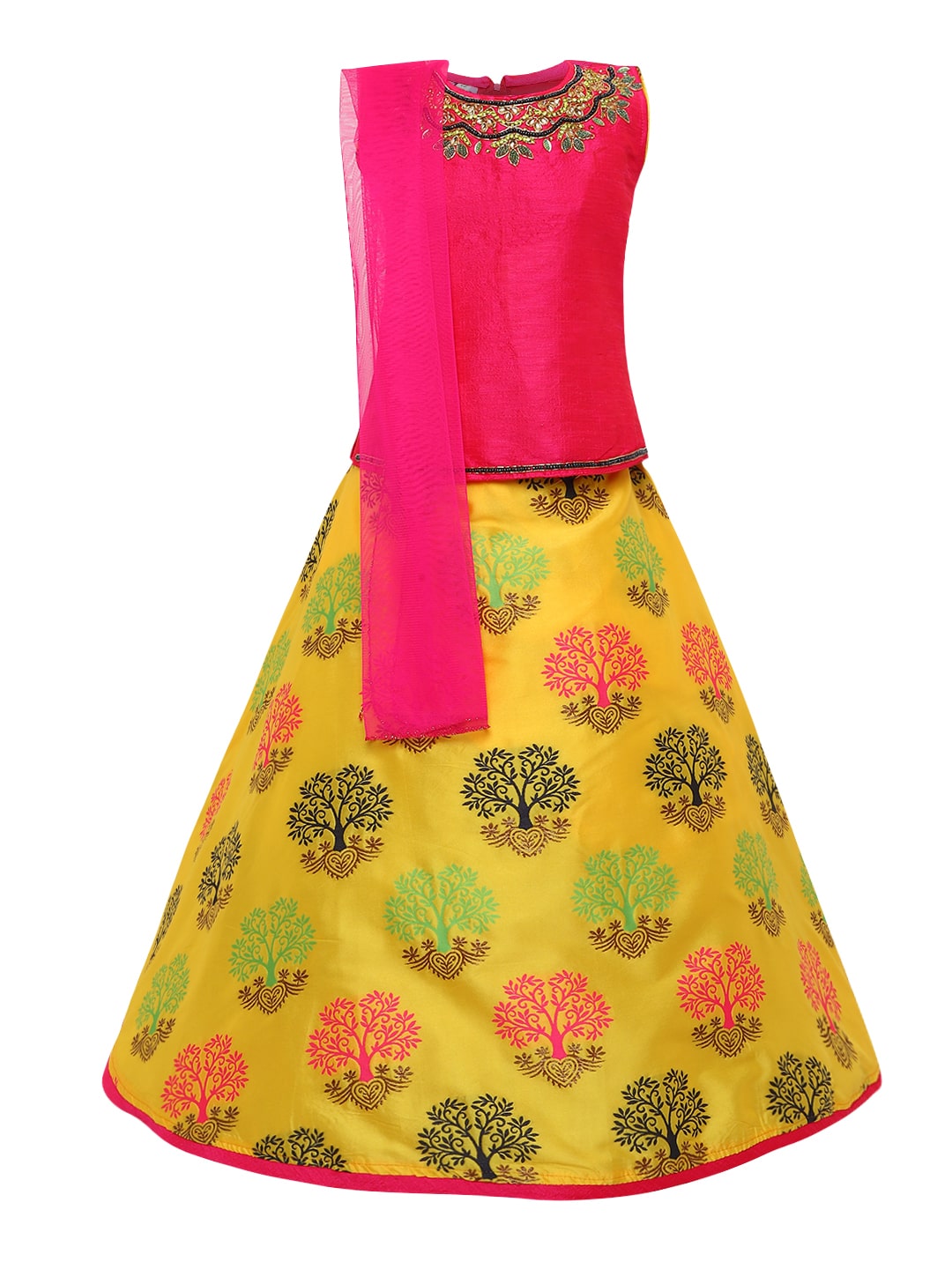 

Aarika Girl s Silk Embellished Sleeveless Lehenga choli - Pink Yellow