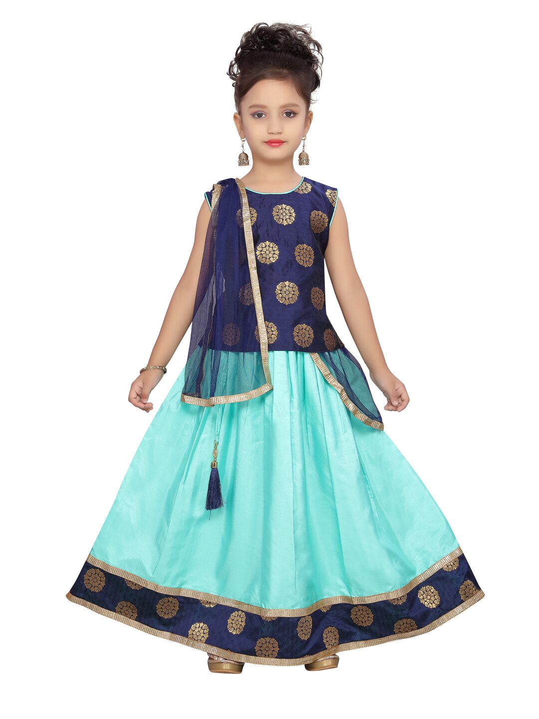 

Aarika Girl s Silk Printed Sleeveless Lehenga choli - Blue