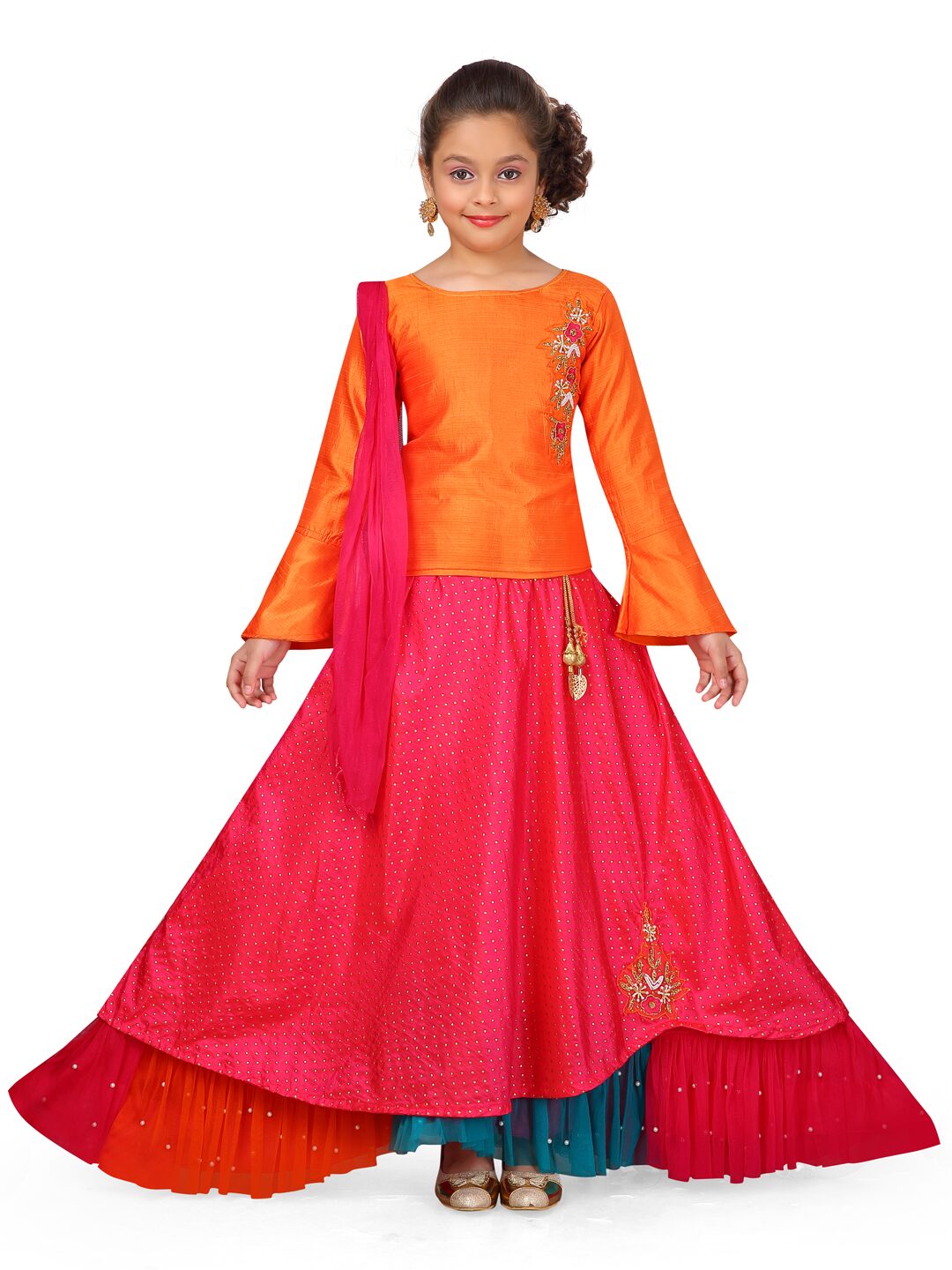 

Aarika Girl s Silk Self design Full sleeves Lehenga choli - Multi